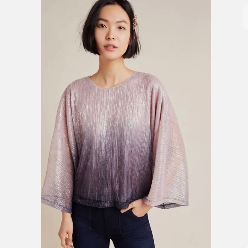 Anthropologie Serena Shimmer Purple Ombre Metallic Top Womens Med Retro Disco